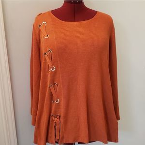 LAURA sz 1x Laceup Sweater Orange Bell Sleeves